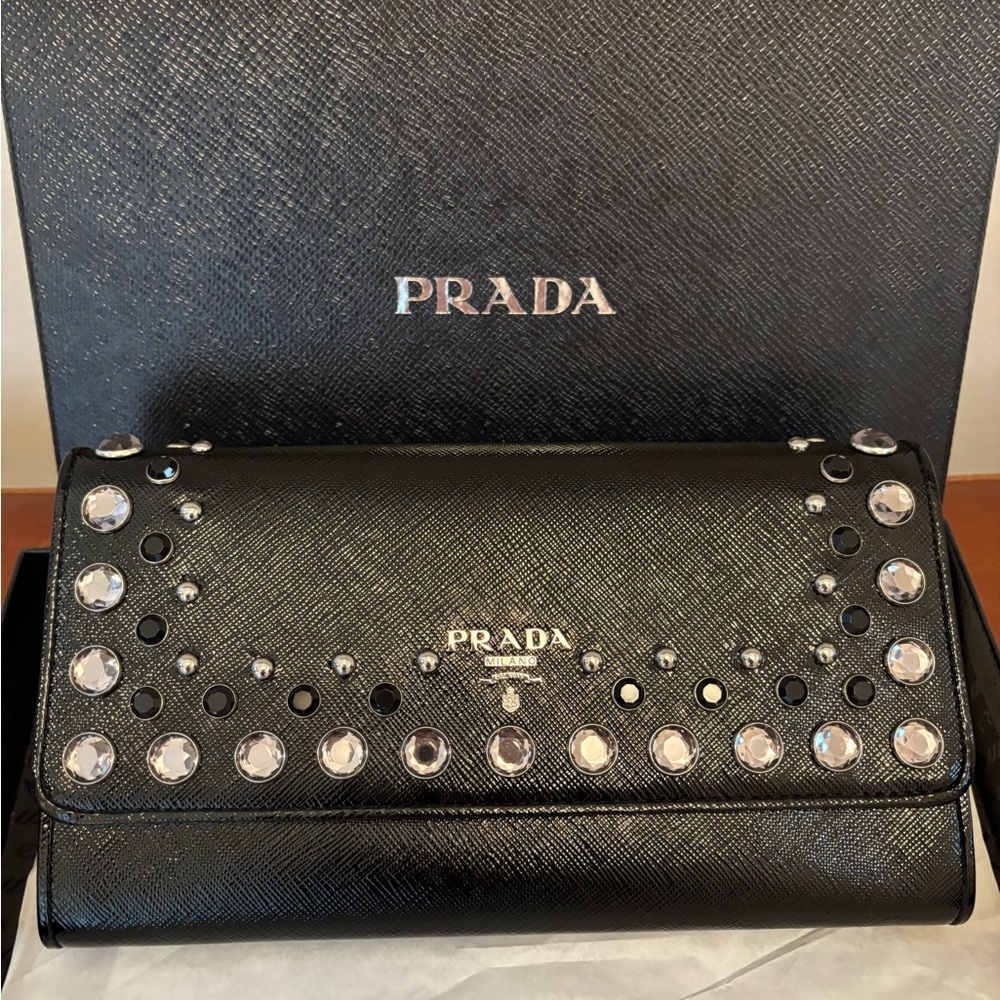 Prada Black Saffiano Vernice Leather Wallet